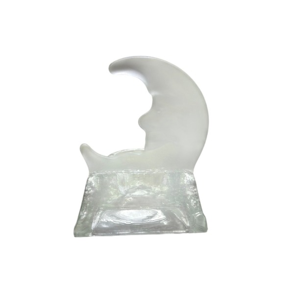 Other - Vintage Frosted Glass Crescent Man in the Moon Star Votive Candle Holder Y2K 90s